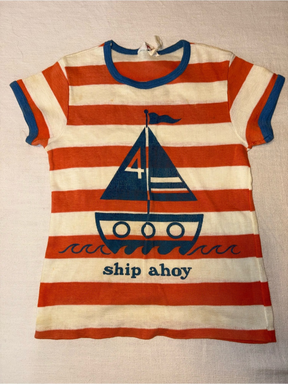 Girltown Vintage Brand Kids Orange & Cream Striped 'Ship Ahoy' Graphic Tee 5-6